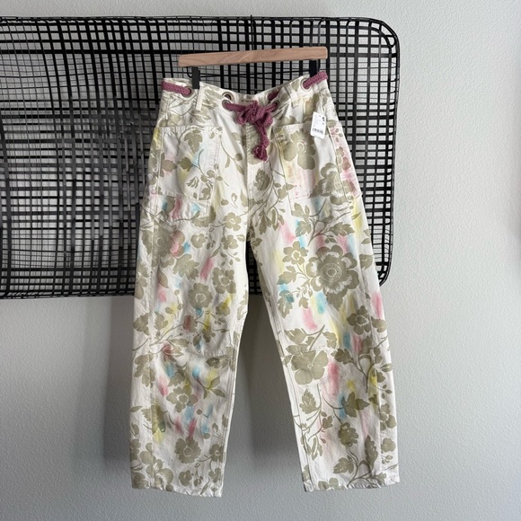 Free people we the free moxie printed floral flocked barrel Jeans